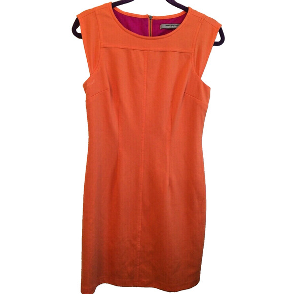 Size 6 Andrew Marc New York Orange Knit Sheath Dress Lined Purple - Picture 1 of 5